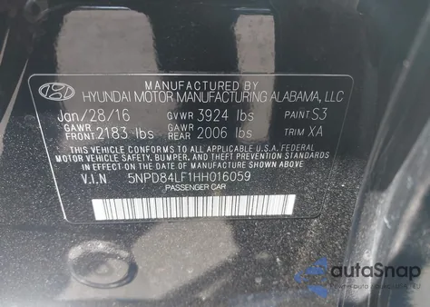 2017 Hyundai Elantra Se/Value/Limited из США, поврежденный, VIN 5NPD84LF1HH016059